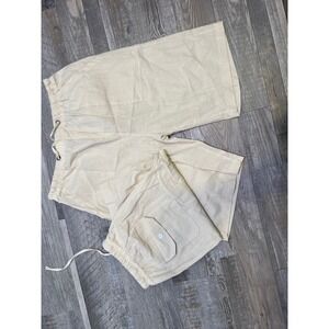 Women's Beige Linen Blend Drawstring‎ Pocketed Casual Shorts Size M
